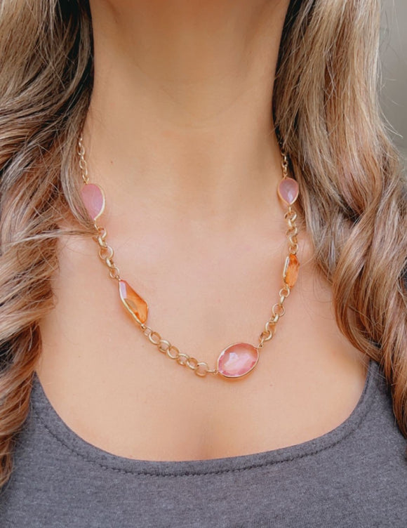18K Gold Plated Bronze Sherbet Round Link Necklace