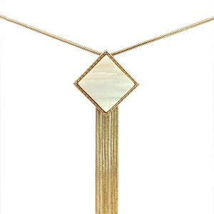 18K Gold Plate Bronze Tassel Necklace with Genuine Mother of Pearl Accent