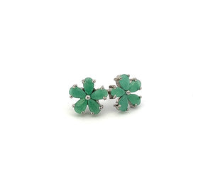 Sterling Silver 925 Genuine Emerald Flower Earrings