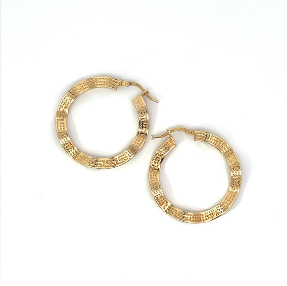 18k Gold Plated Surgical Steel Greek Key Round Fake Plug Earrings, Screw On CZ Ear Gauges For Unisex