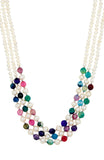 Sterling Silver Multi Strand Gemstone Genuine and Fresh Water Pearl Necklace