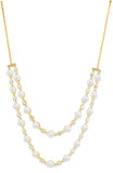 Gold Plated Double layer Shell Pearl and White CZ Necklace