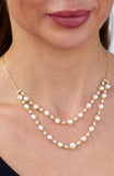 Gold Plated Double layer Shell Pearl and White CZ Necklace