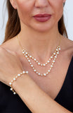 Gold Plated Double layer Shell Pearl and White CZ Necklace