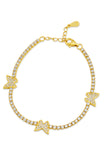 Pave CZ Butterfly Station Bracelet in Sterling Silver and Gold Plating