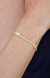 Pave CZ Butterfly Station Bracelet in Sterling Silver and Gold Plating