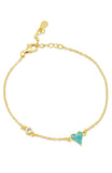 Turquoise Pave Heart Station Bracelet with CZ Accent in Sterling Silver and Gold Plated