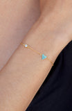 Turquoise Pave Heart Station Bracelet with CZ Accent in Sterling Silver and Gold Plated