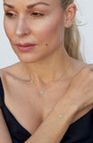 Turquoise Pave Heart Station Bracelet with CZ Accent in Sterling Silver and Gold Plated