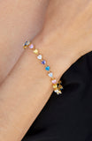 Prong Set Heart Multi-Color CZ Tennis Bracelet in Sterling Silver and Gold Plated