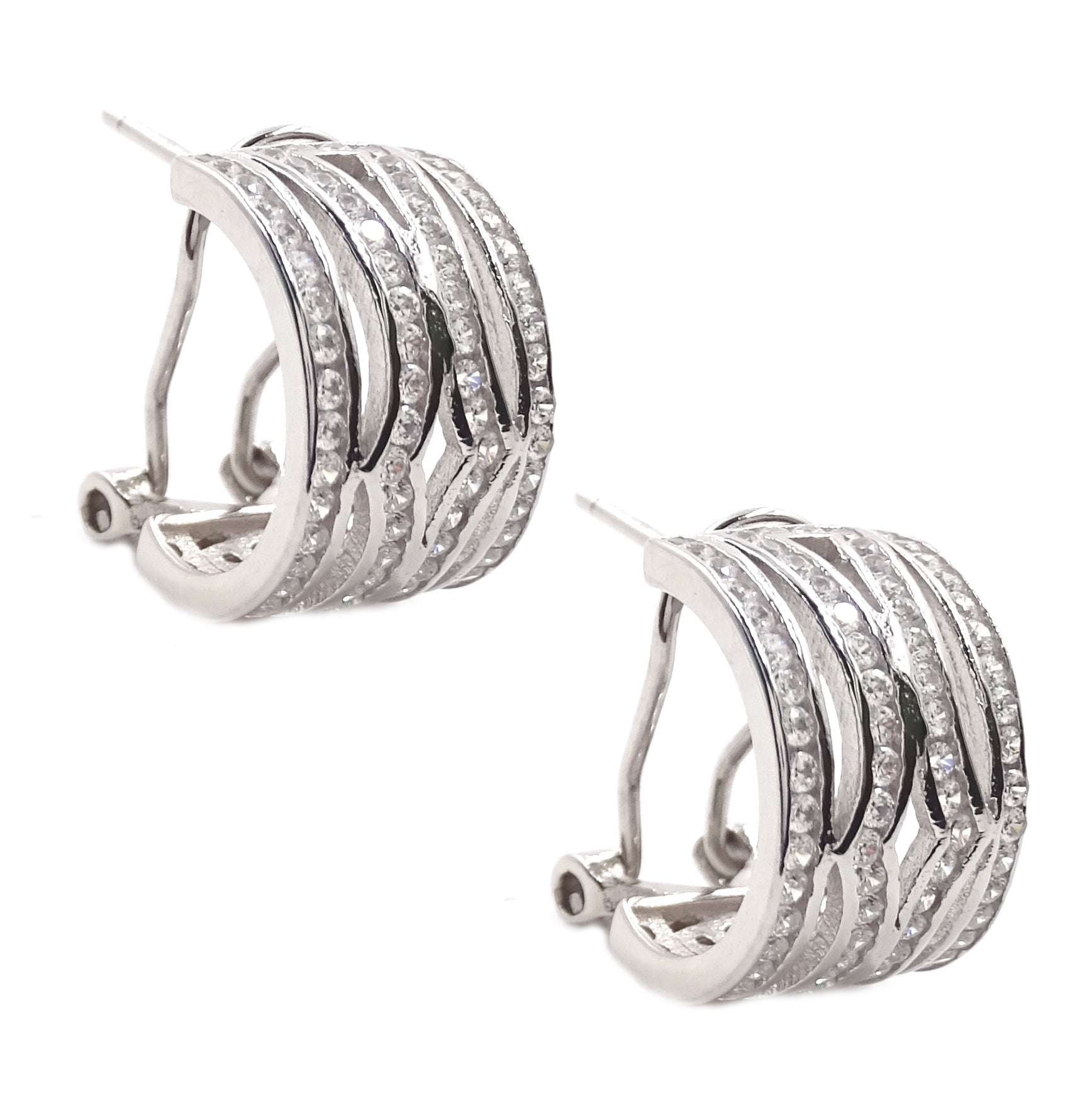 SS 925 Rhodium White CZ Omega Clip Back Hoop Earrings – Savvy Cie