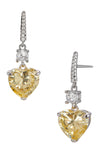Sterling Silver Canary and White CZ Heart Earrings