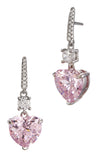 Sterling Silver Pink and White CZ Heart Earrings