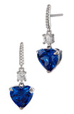 Sterling Silver Blue and White CZ Heart Earrings