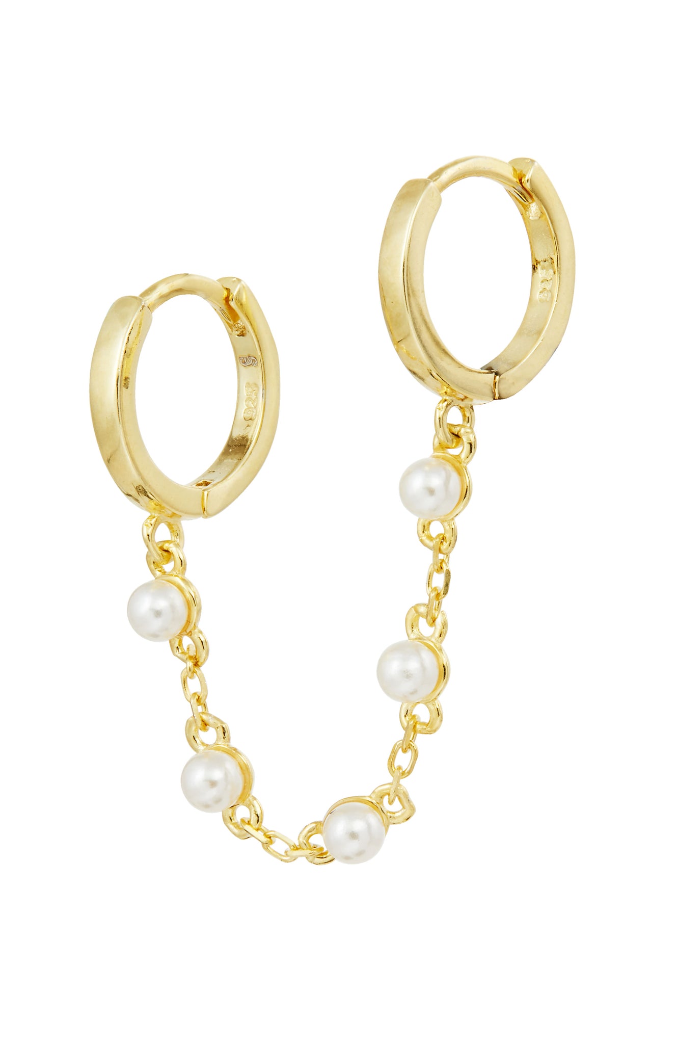 18K Gold Plated Sterling Silver Double Hoop Pearl Chain Earrings – Savvy  Cie Jewels