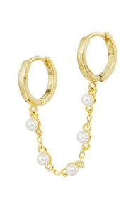 18K Gold Plated Sterling Silver Double Hoop Pearl Chain Earrings
