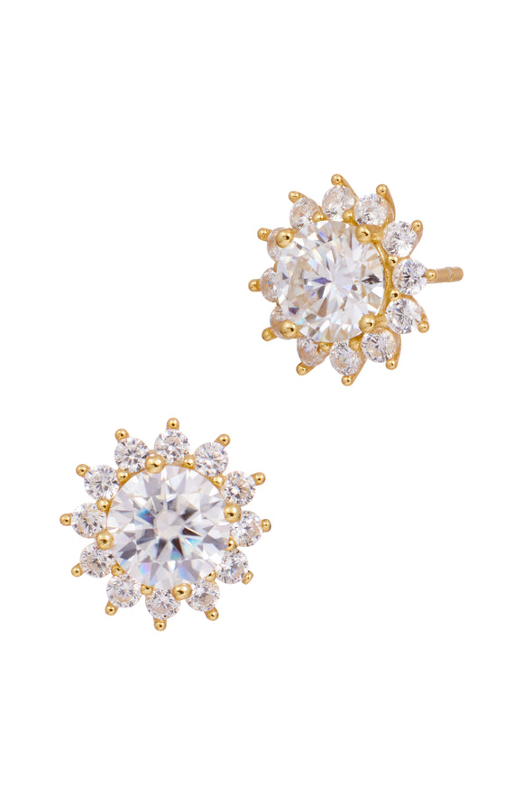 18K Gold over Sterling Silver Moissanite Starburst Halo Stud Earrings Approx. 2.00 Carat TW
