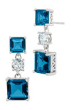 3-Stone Blue and White CZ Drop Earring in Sterling Silver