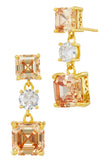 3-Stone Champagne and White CZ Drop Earring in Sterling Silver and Gold Plated