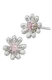 Daisy Stud Earring with Pink CZ Accent in Sterling Silver