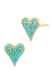 Turquoise Pave Heart Stud Earrings in Sterling Silver and Gold Plated