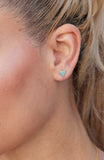 Turquoise Pave Heart Stud Earrings in Sterling Silver and Gold Plated