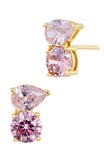 Moi et Toi Round and Pear CZ Stud Earrings in Sterling Silver and Gold Plated