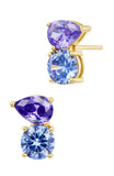 Moi et Toi Round and Pear CZ Stud Earrings in Sterling Silver and Gold Plated