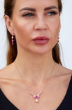 Rose Gold over Sterling Silver White CZ and Lab Created Ruby and Pink Sapphire Drop Earrings