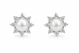 Sterling Silver 6mm FW Pearl and White CZ Starburst Earrings