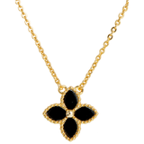 18K Gold Plated Sterling Silver Onyx Flower Pendant Necklace