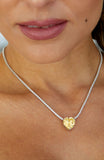 Sterling Silver Tennis Necklace with Canary Heart