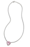 Sterling Silver Tennis Necklace with Pink Heart