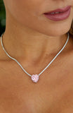 Sterling Silver Tennis Necklace with Pink Heart