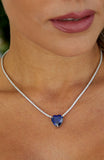 Sterling Silver Tennis Necklace with Blue Heart