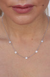 Pave CZ Star Station Necklace in Sterling Silver