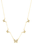 Pave CZ Butterfly Station Necklace in Sterling Silver and Gold Plated
