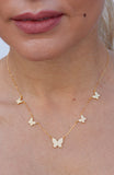 Pave CZ Butterfly Station Necklace in Sterling Silver and Gold Plated