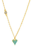 Turquoise Pave Heart Pendant with CZ Accent in Sterling Silver and Gold Plated
