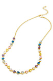 Prong Set Multi-Color CZ Heart Tennis Necklace on Chain in Sterling Silver and Gold Plated