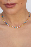 Prong Set Multi-Color CZ Heart Tennis Necklace on Chain in Sterling Silver and Gold Plated