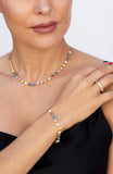 Prong Set Multi-Color CZ Heart Tennis Necklace on Chain in Sterling Silver and Gold Plated