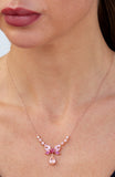 Rose Gold over Sterling Silver White CZ and Lab Created Ruby and Pink Sapphire Necklace