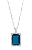 Emerald Cut Blue and White CZ Pendant in Sterling Silver