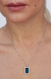 Emerald Cut Blue and White CZ Pendant in Sterling Silver