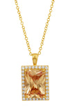 Emerald Cut Champagne and White CZ Pendant in Sterling Silver and Gold Plated