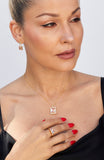 Emerald Cut Champagne and White CZ Pendant in Sterling Silver and Gold Plated