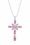 Multi-Stone Intricate Pink and White CZ Cross Pendant in Sterling Silver
