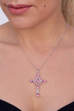 Multi-Stone Intricate Pink and White CZ Cross Pendant in Sterling Silver