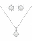 Sterling Silver 6mm FW Pearl and White CZ Starburst Earrings